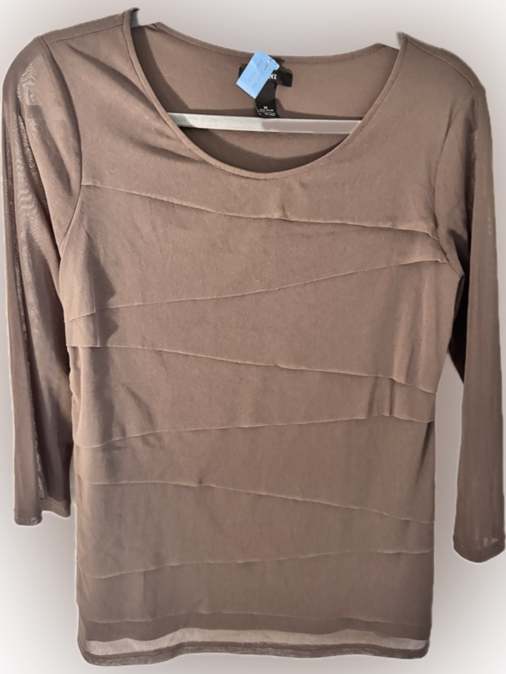 Alfani Taupe Sheer Sleeve Top | Size Medium
